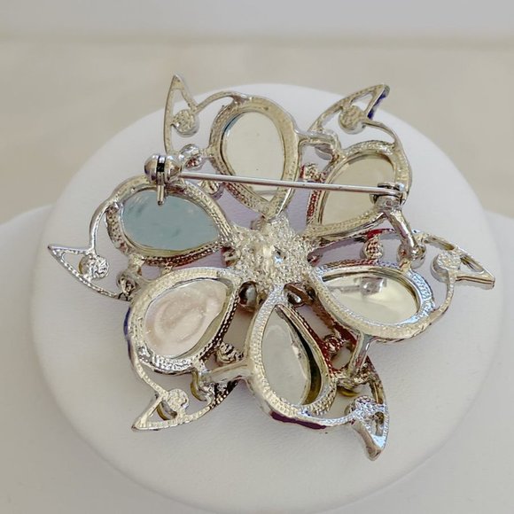 Vintage Red Rhinestone Pinwheel Flower Brooch (Wreath, Flower, Bow, Christmas) - Picture 9 of 11